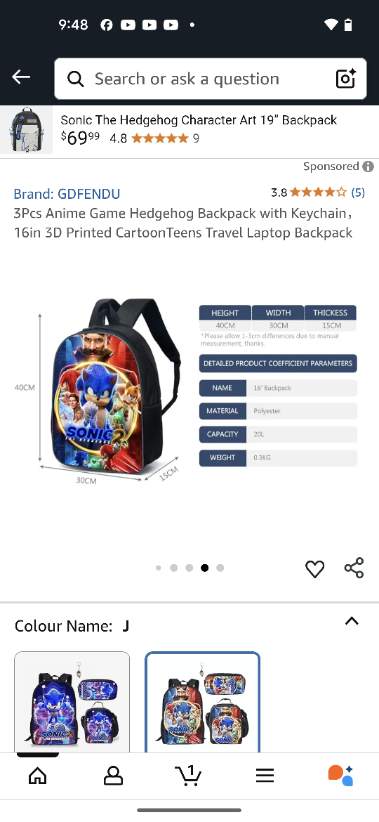 GDFENDU Sonic The Hedgehog 19" Backpack Set - NEW - photo 5