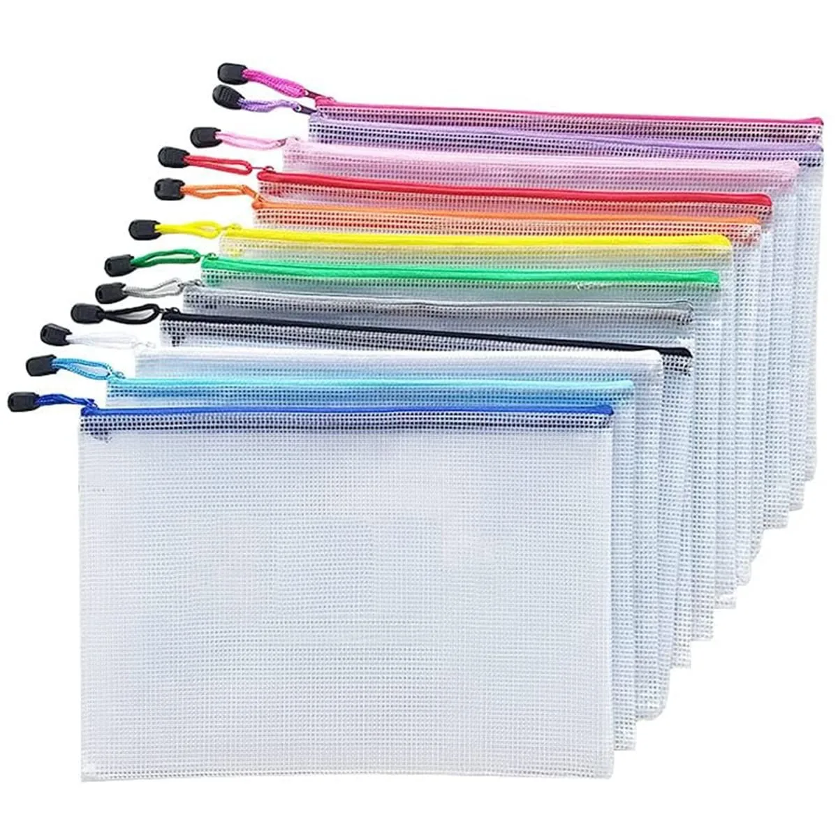 12 Pieces A4 Zipper file bags Waterproof Mesh image indicator(3)