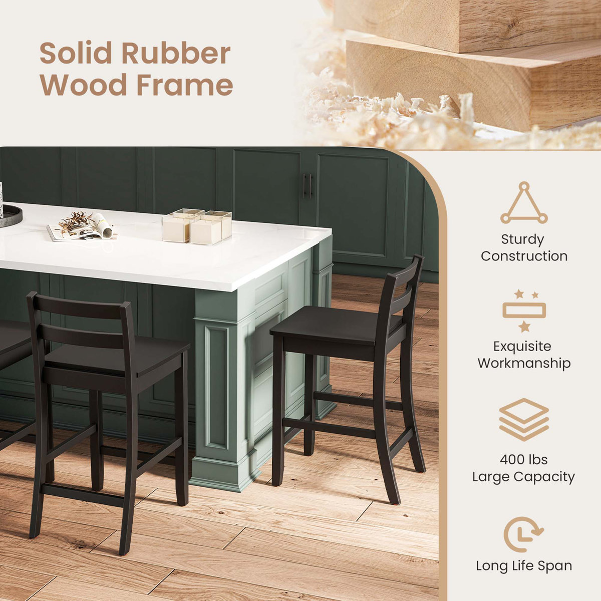 Black Wooden Bar Stool - Set of 2 - photo 5