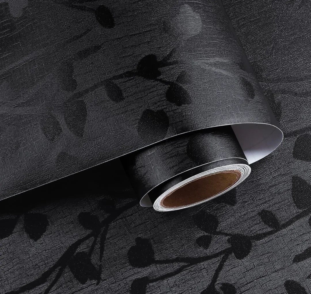 Black Floral Peel and Stick Wallpaper  - Silk Embossed, Textured thumbnail