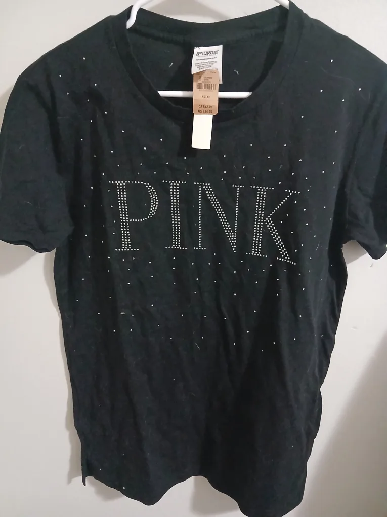 Victoria's Secret PINK Black Rhinestone Tee XS thumbnail