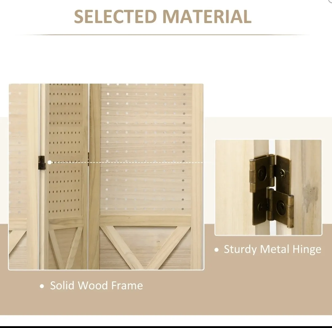 ✨ Wooden Room Divider – 4 Panel Privacy Screen with Pegboard image indicator(5)