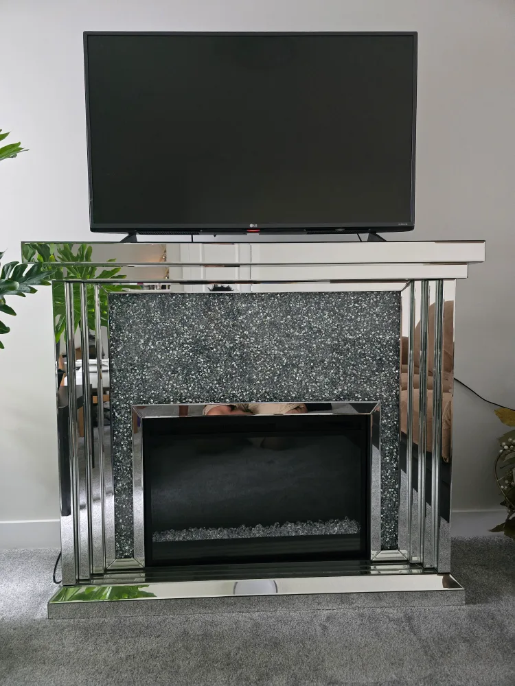 Flint 47.4" Glam Electric Fireplace - Silver and Glass thumbnail