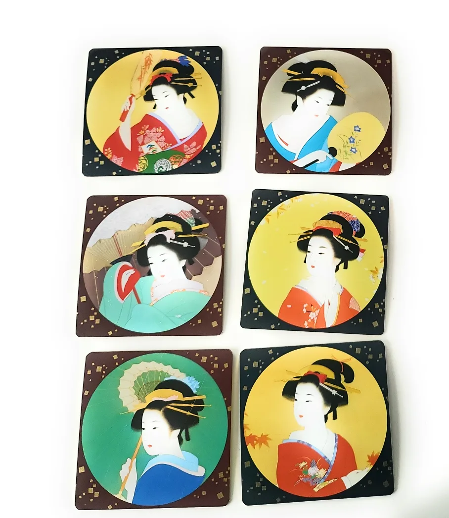 Vintage Japanese Geisha Coaster Set - 6 image indicator(2)