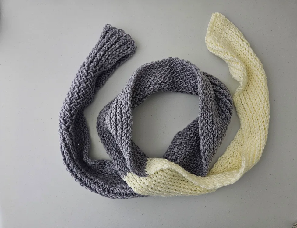 Handmade Knitted Scarf - Grey & Cream