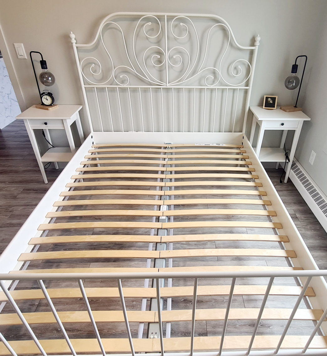 IKEA Leirvik White Metal Bed Frame + bed base
