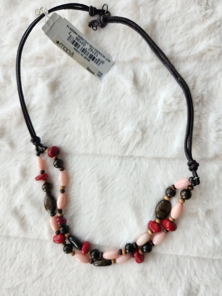New Beaded Necklace - Pink, Red, Brown thumbnail