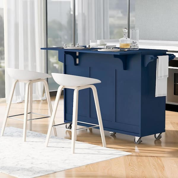 Blue Kitchen Island Cart with Storage