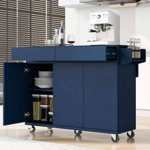 Blue Kitchen Island Cart with Storage - photo 2