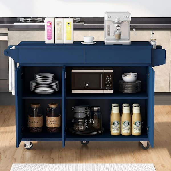 Blue Kitchen Island Cart with Storage - photo 3