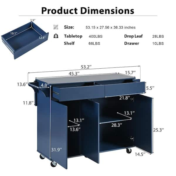 Blue Kitchen Island Cart with Storage - photo 4