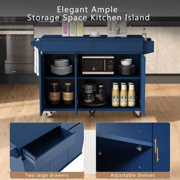 Blue Kitchen Island Cart with Storage - photo 5