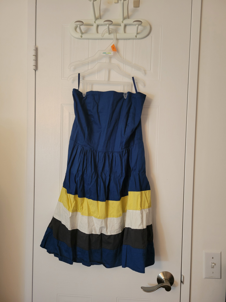 Strapless Sundress - Blue, Yellow, White, Brown