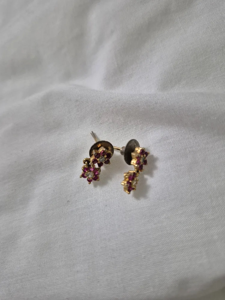 Stud Earrings with Ruby and Clear Stones thumbnail