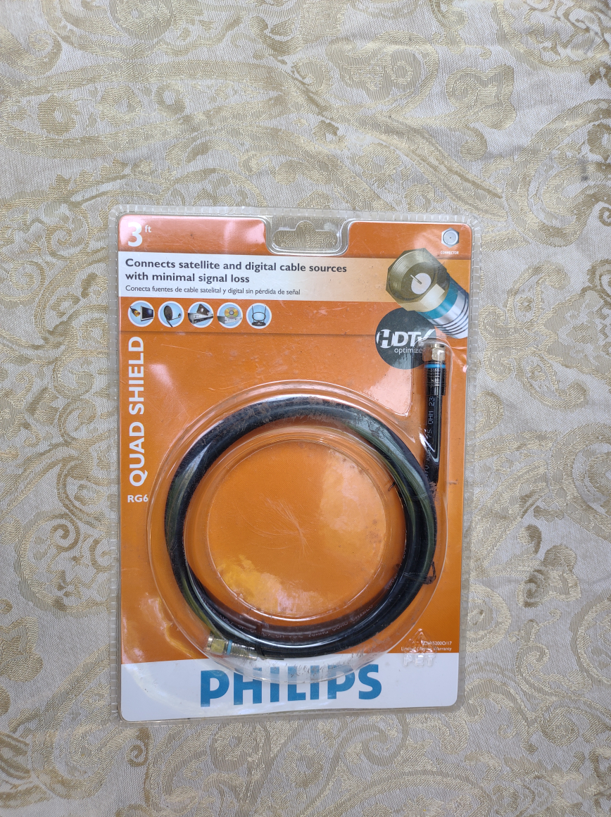 New Philips 3ft Quad Shield RG6 Coaxial Cable