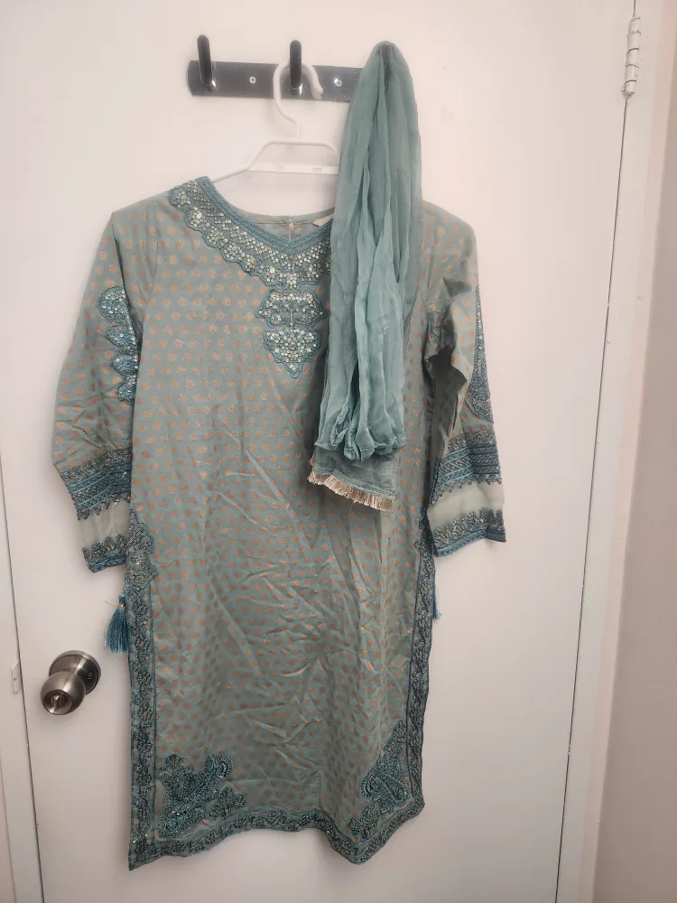 ✨ Elegant Blue & Gold Embroidered Kurta with Dupatta for girls✨ image indicator(2)