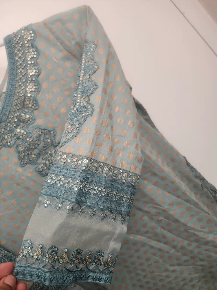 ✨ Elegant Blue & Gold Embroidered Kurta with Dupatta for girls✨ image indicator(4)