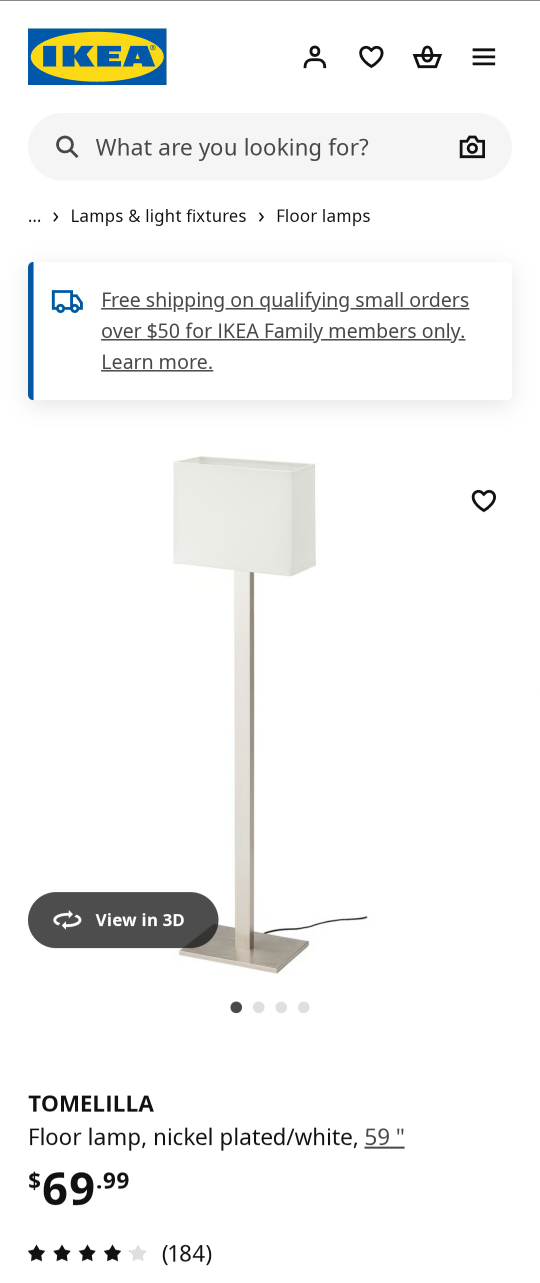IKEA TOMELILLA Floor Lamp, Nickel Plated/White, 59" - photo 3