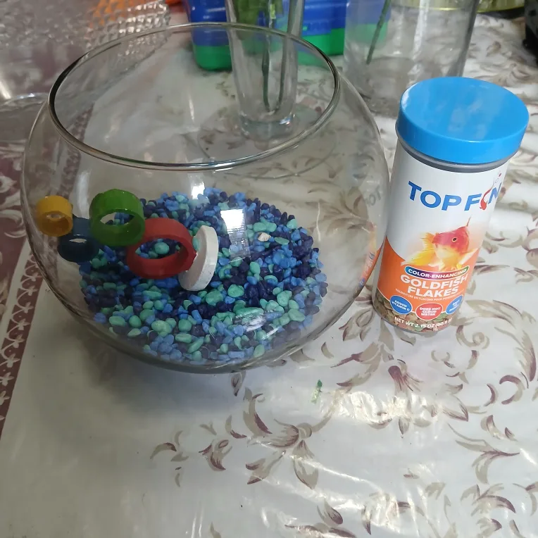 Fish Bowl with Gravel & Top Fin Goldfish Flakes image indicator(3)