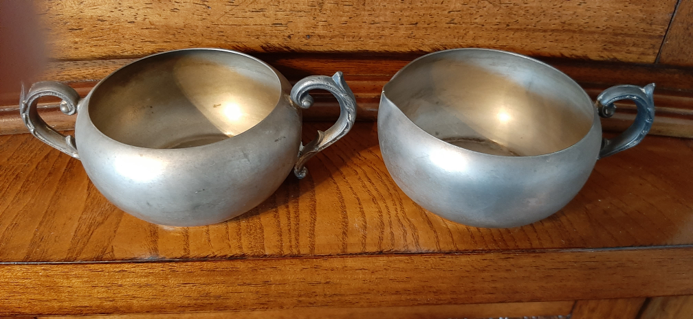 Vintage Pewter Creamer and Sugar Bowl Set