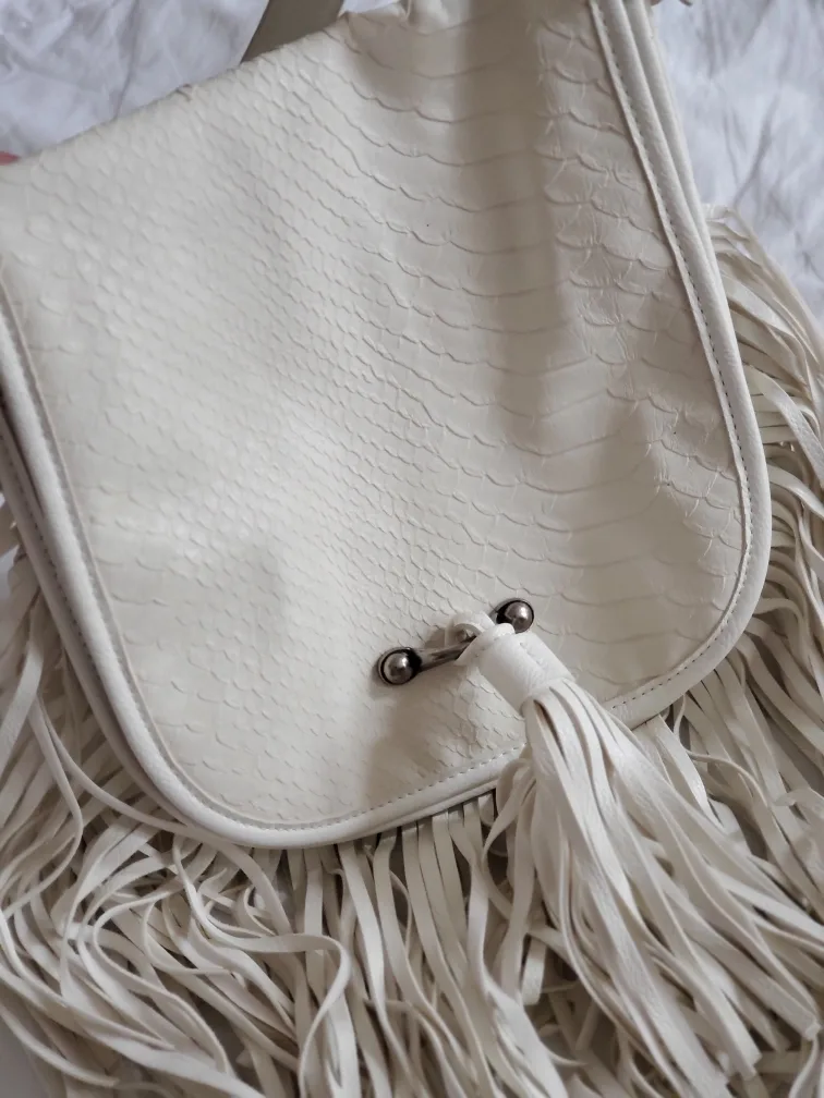 Madden Girl White Fringe Crossbody Bag thumbnail