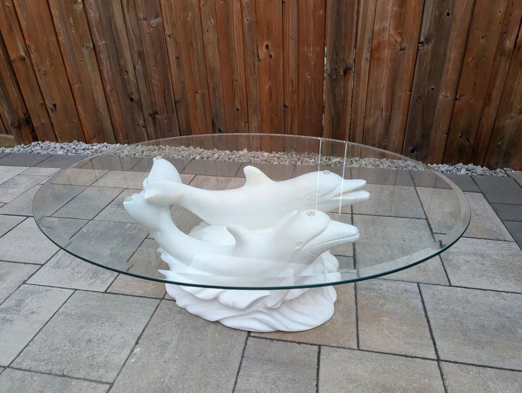 Dolphin Base Oval Glass Top Coffee Table thumbnail