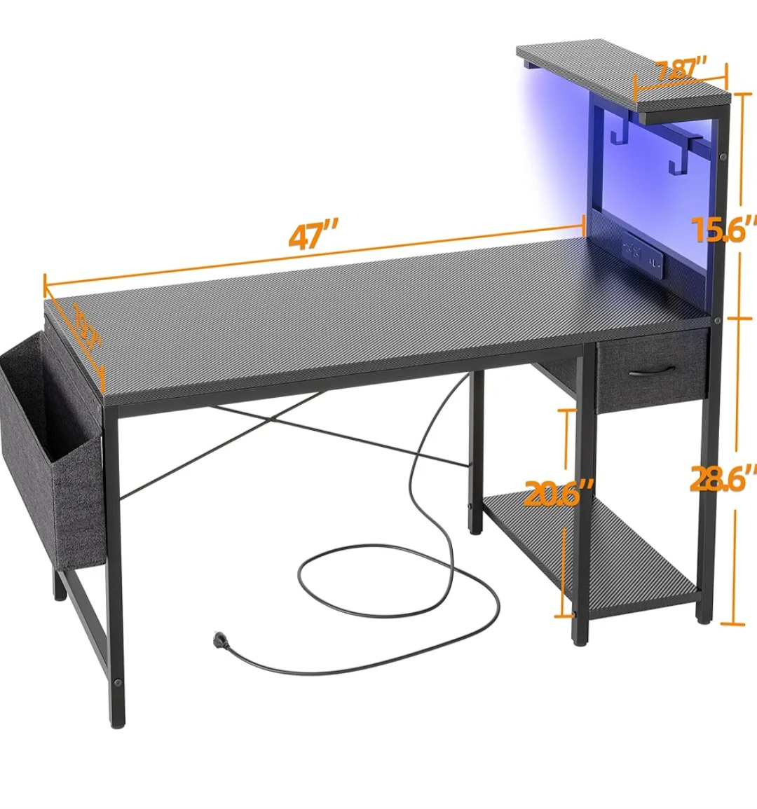 Gaming Desk with Embedded Power Strip - photo 4