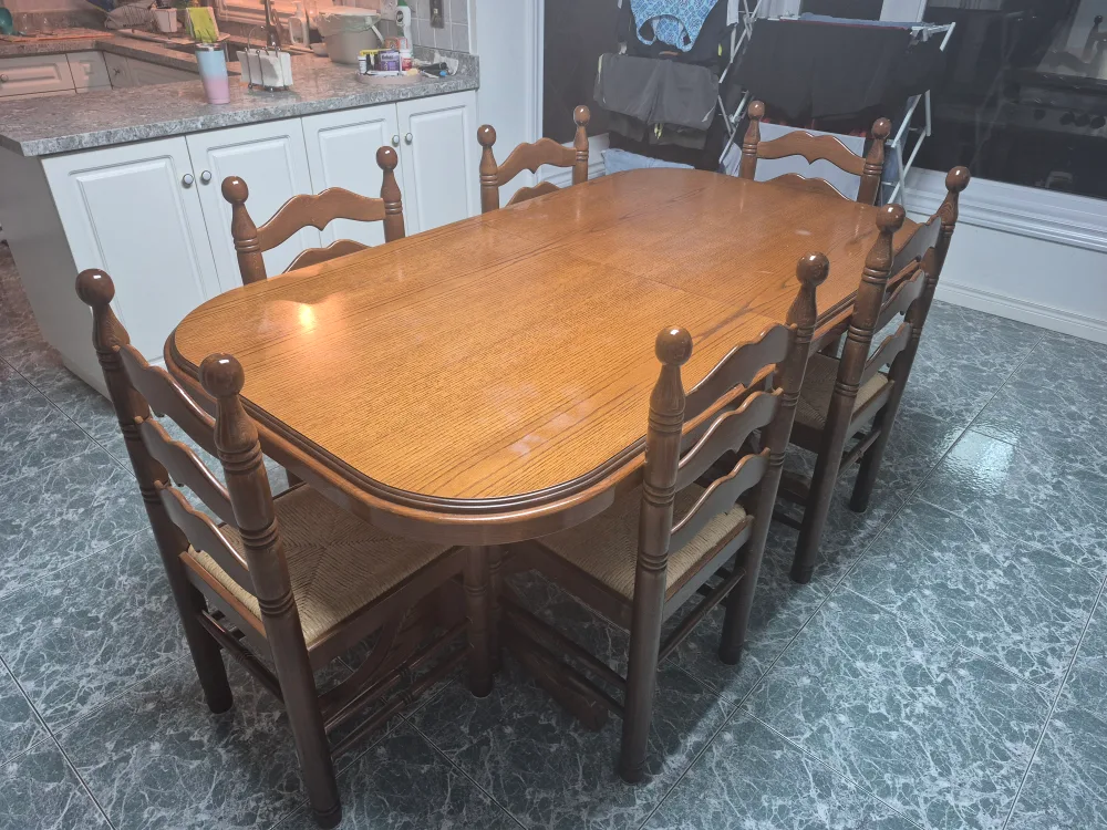 Extendable Medium Oak Wooden Dining Table with Chairs thumbnail