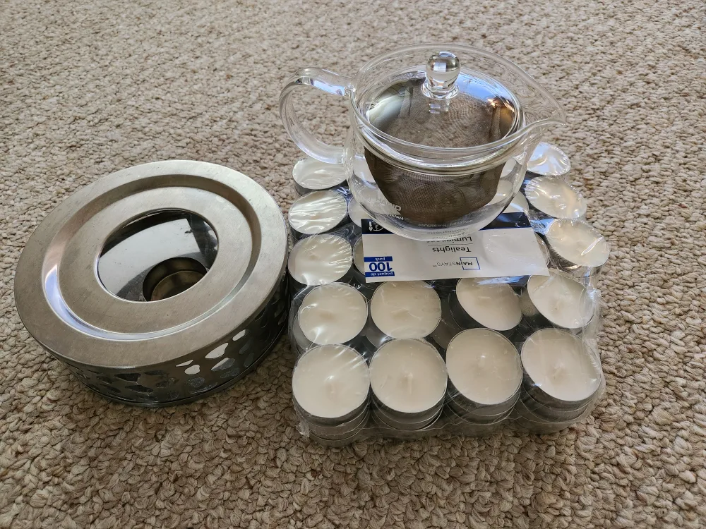 Glass Teapot with Warmer & Mainstays Tealights