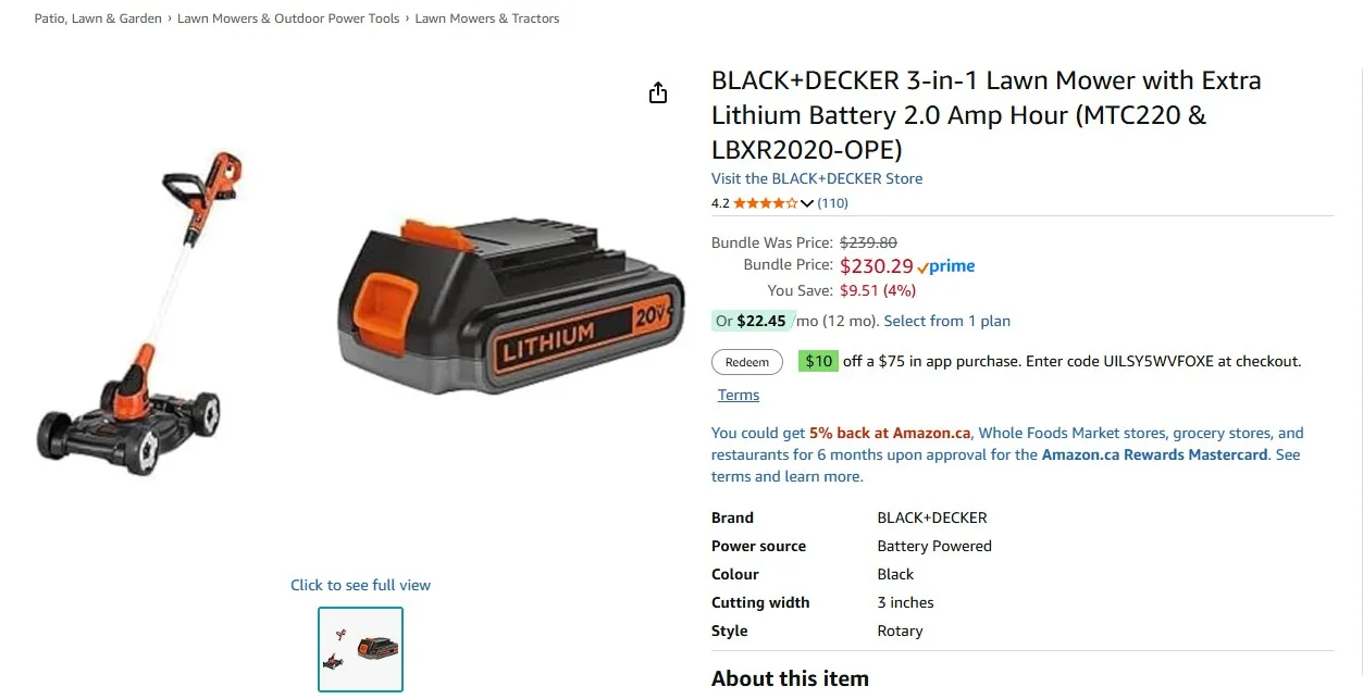 Used, Like New Black & Decker Cordless Lawnmower/Trimmer image indicator(7)