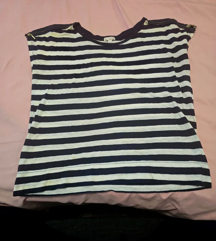 Gap Striped Zipper Shoulder Top - Size M thumbnail