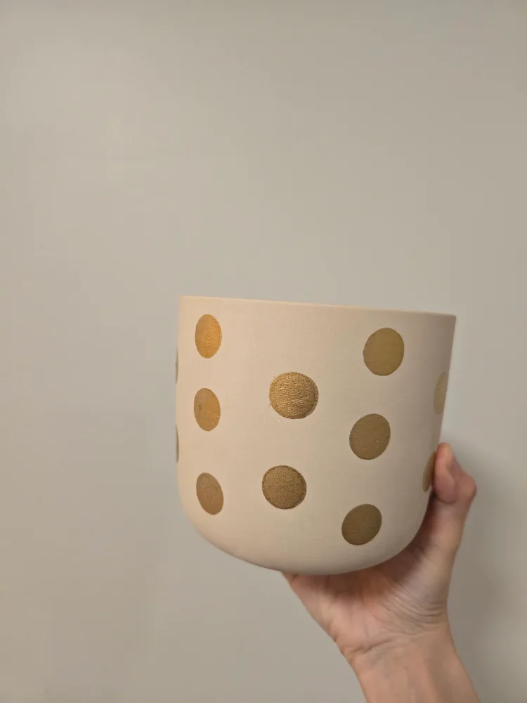 Premium Beige Planter Pot with Gold Polka Dots thumbnail