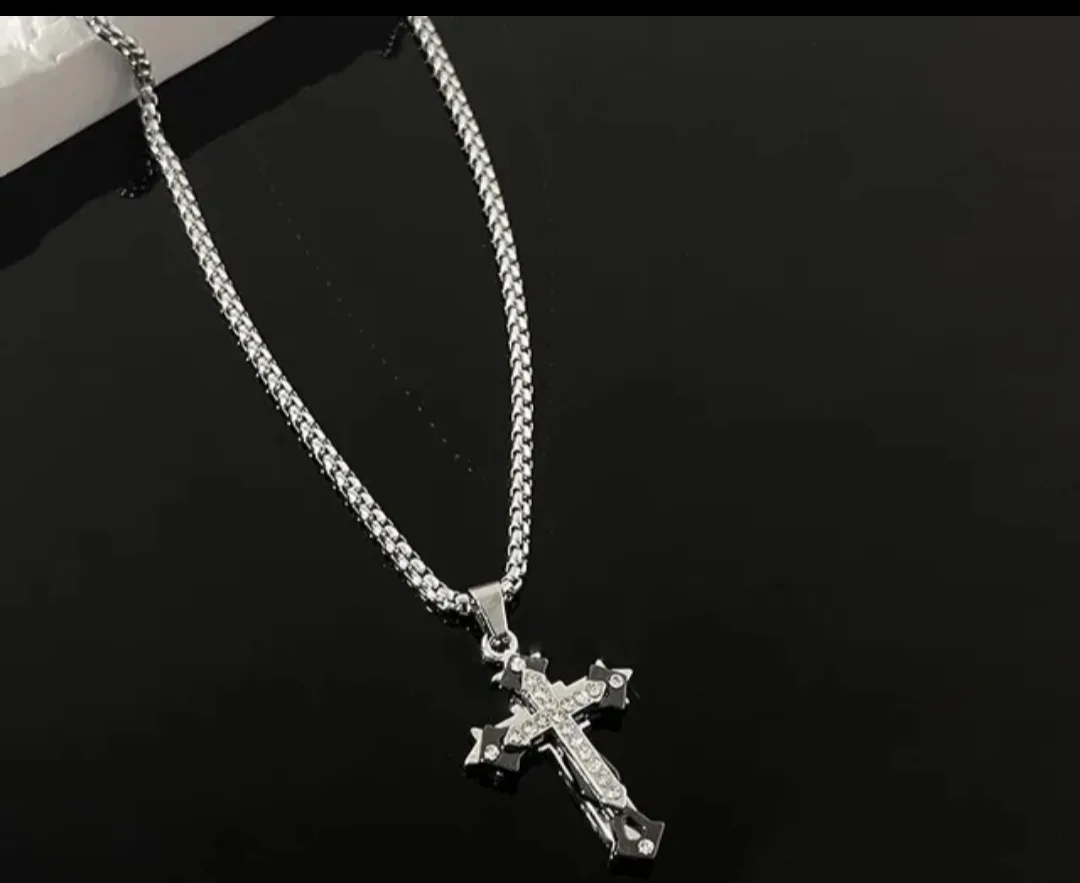 Silver Cross Pendant Necklace only $3
