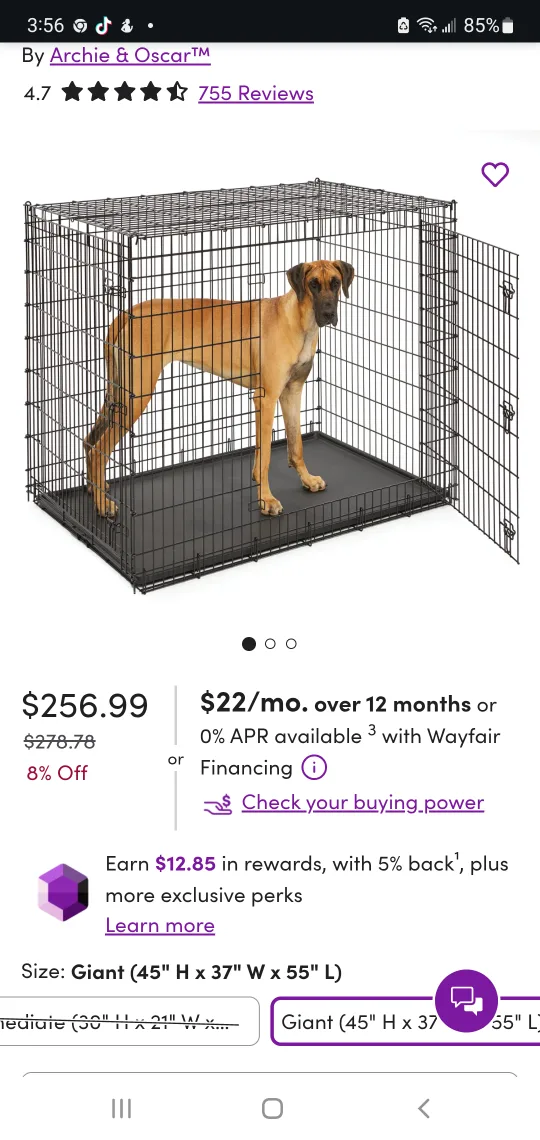 Giant Dog Crate (45"x37"x55") thumbnail