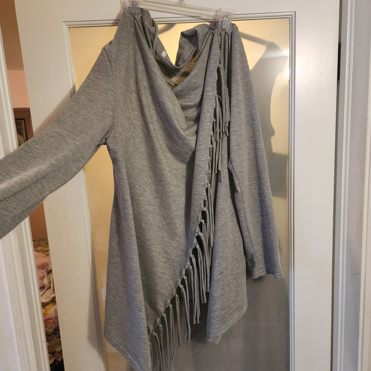 Grey Fringe Poncho - One Size