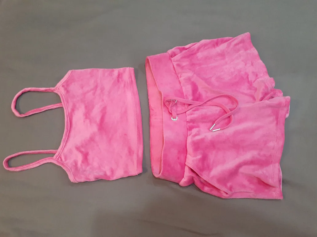 2 pc Pink Velour Shorts and Top thumbnail