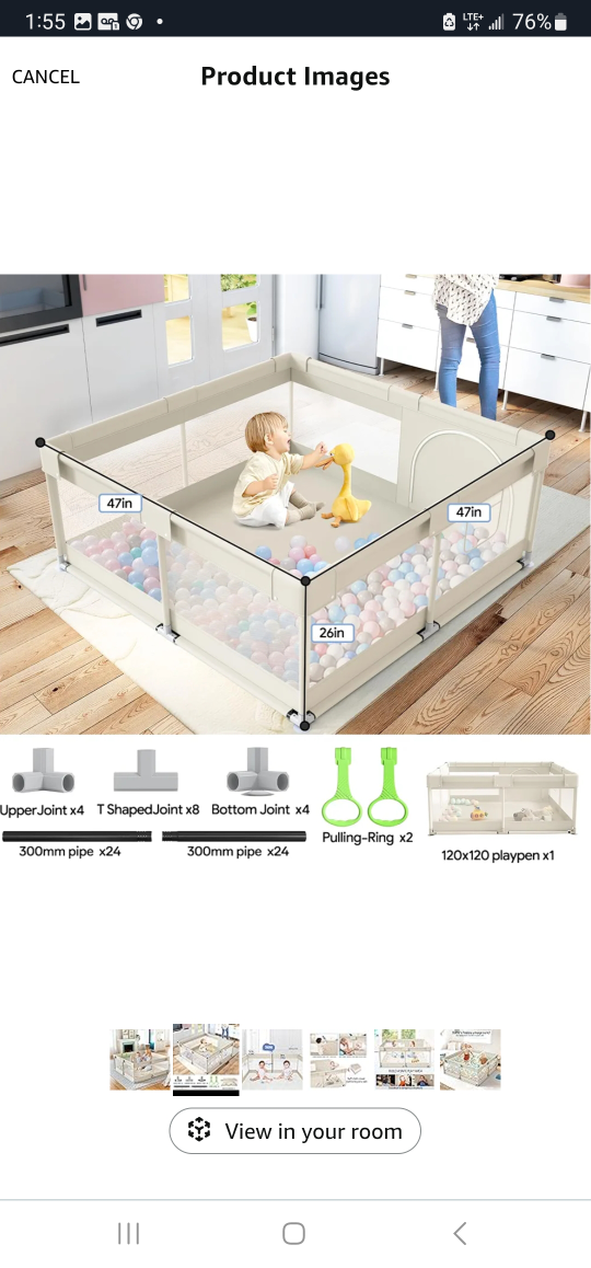Beige Baby Playpen, 47x47 inch - photo 2