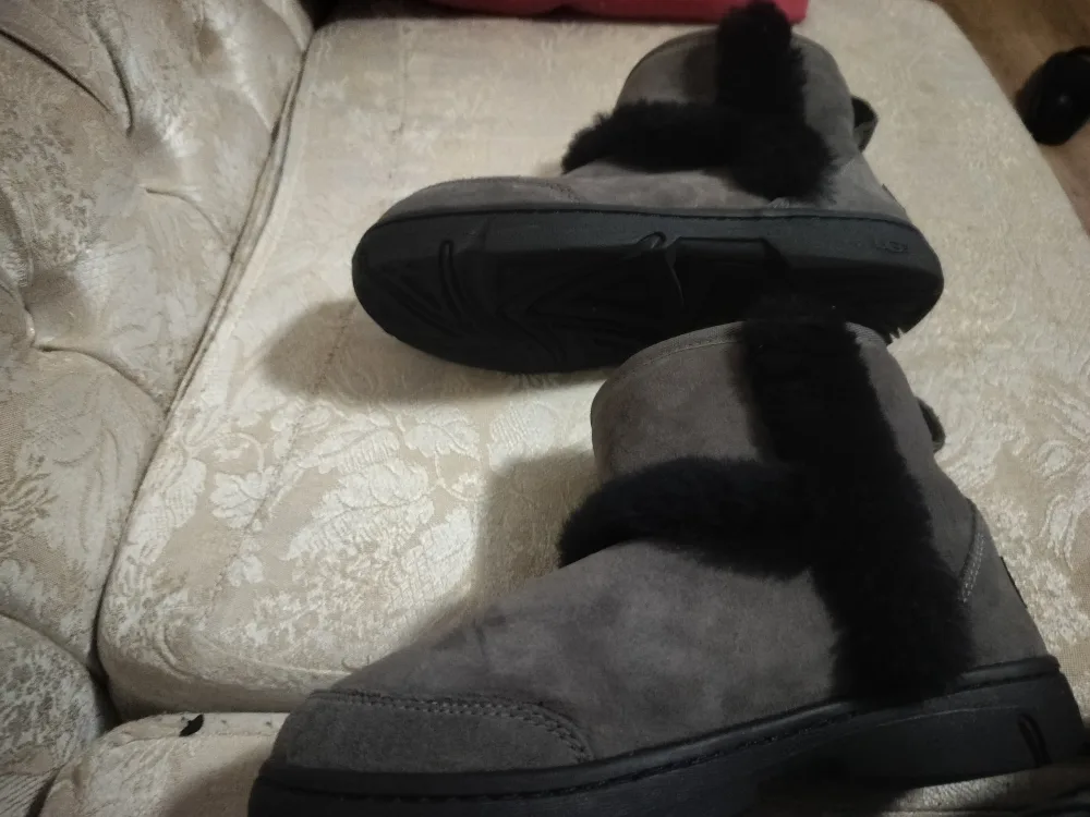UGG Gray Suede Boots with Fur Trim image indicator(2)