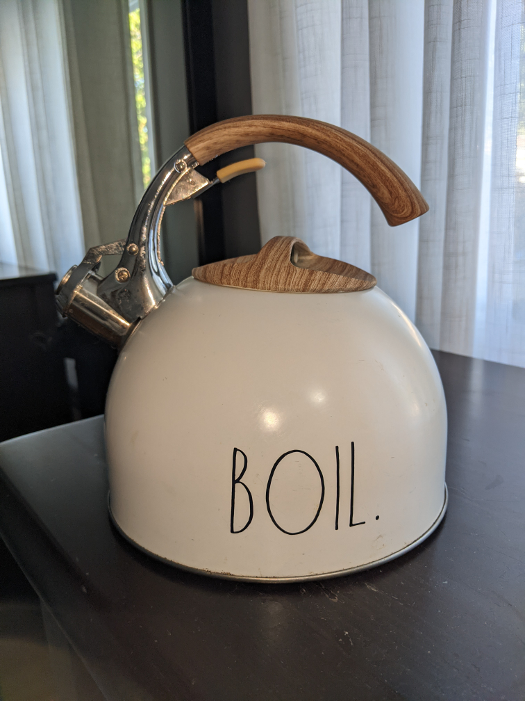 Rae Dunn White Kettle "BOIL"