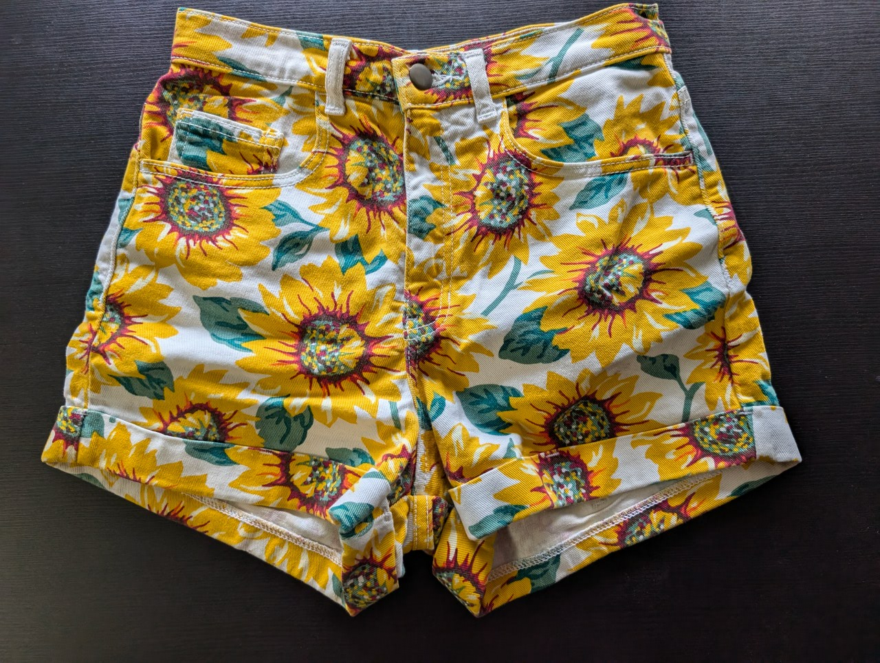 American Apparel Sunflower Print Denim Shorts - Size 26/27