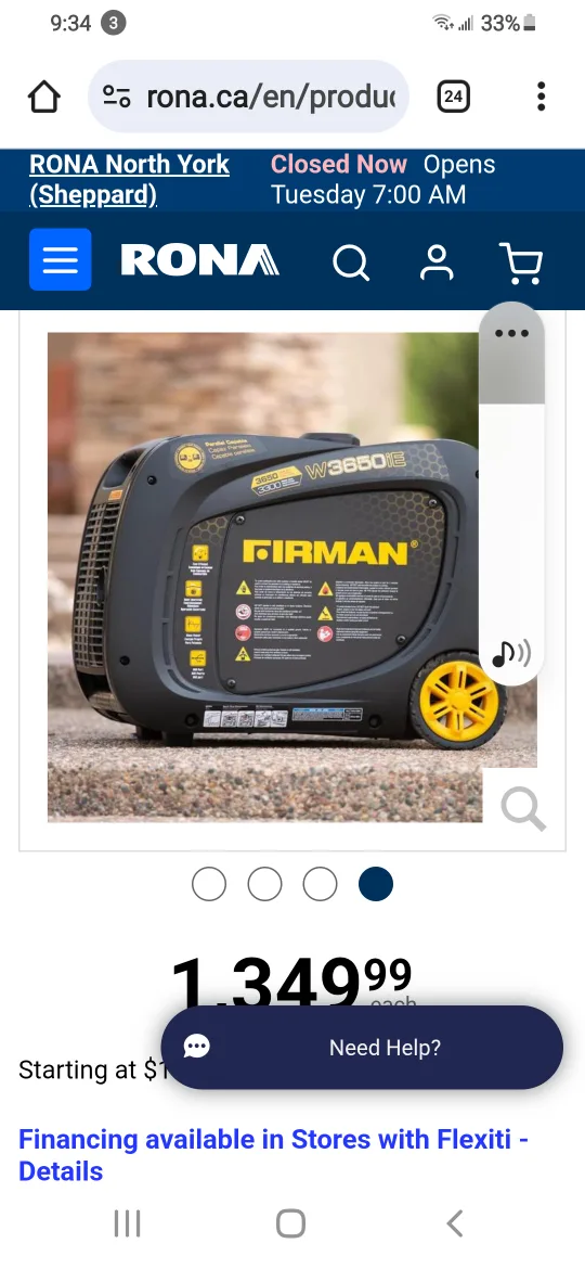 Firman W3650iE Generator - 3650/3300 Watts thumbnail