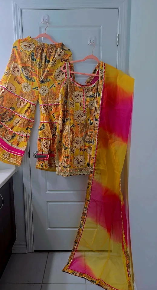 Yellow Floral Salwar Kameez Suit thumbnail