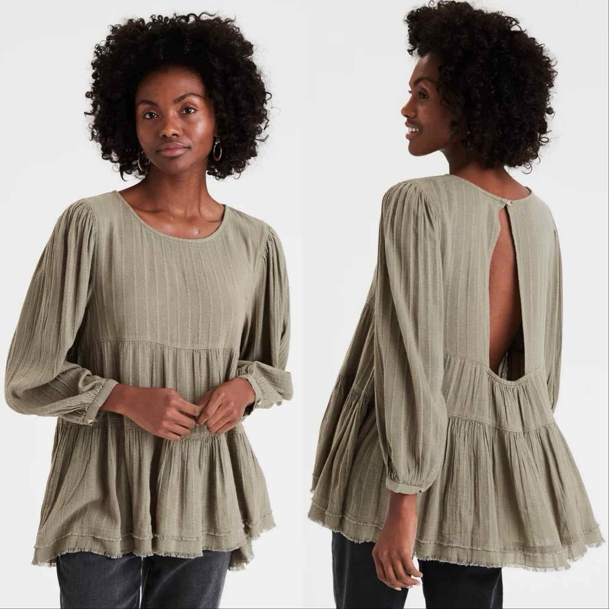American Eagle Olive Green Peasant Top - Size M