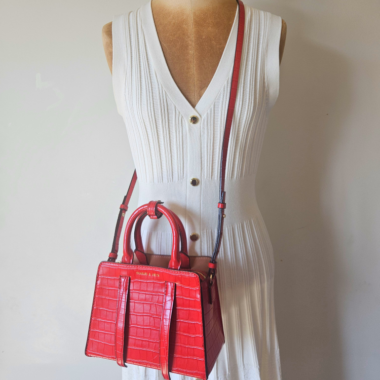 Charles & Keith Red Croc Effect Top Handle Bag - photo 2