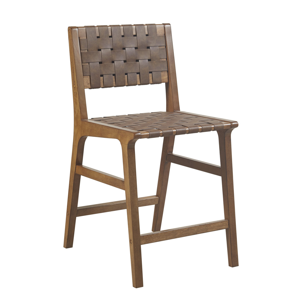 Woven Leather Counter Stool - Brown - photo 3