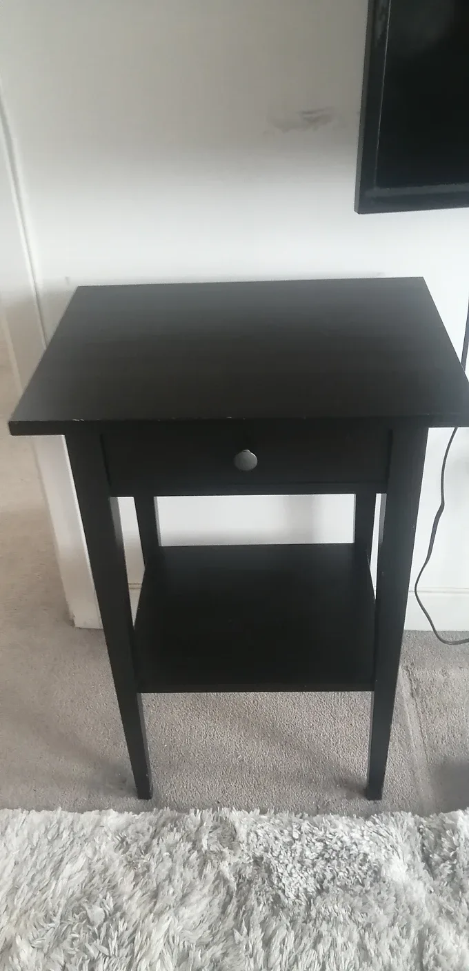 Dark brown Ikea Wood side table with drawer image indicator(2)