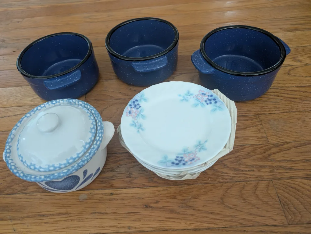 Vintage corella blue heart ceramic soup, dishes and more thumbnail