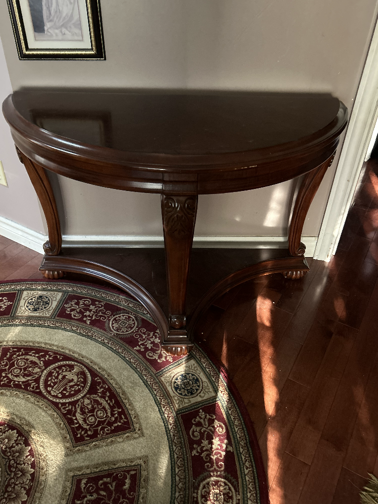 antique Dark Wood Half-Moon Console Table