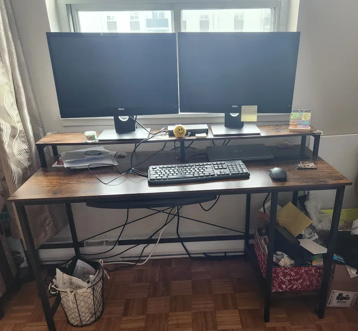 Brown Woodgrain Computer Desk with Shelf thumbnail