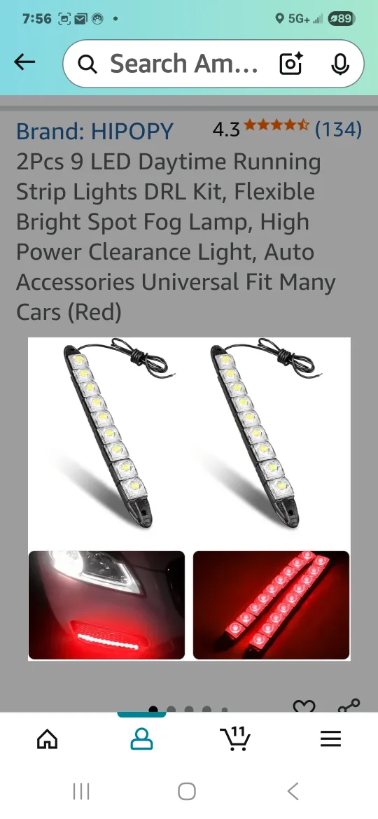 HIPOPY 2Pcs 9 LED Daytime Running Strip Lights - Red image indicator(2)